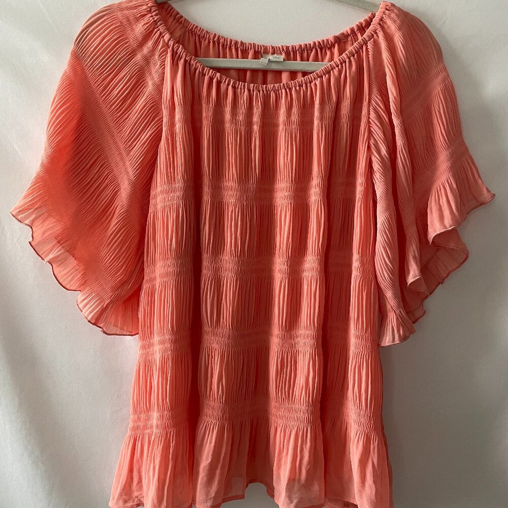 NWT JM Sportswear Womens Salmon Pink Blooming Dah Off Shoulder Blouse Top Size L
